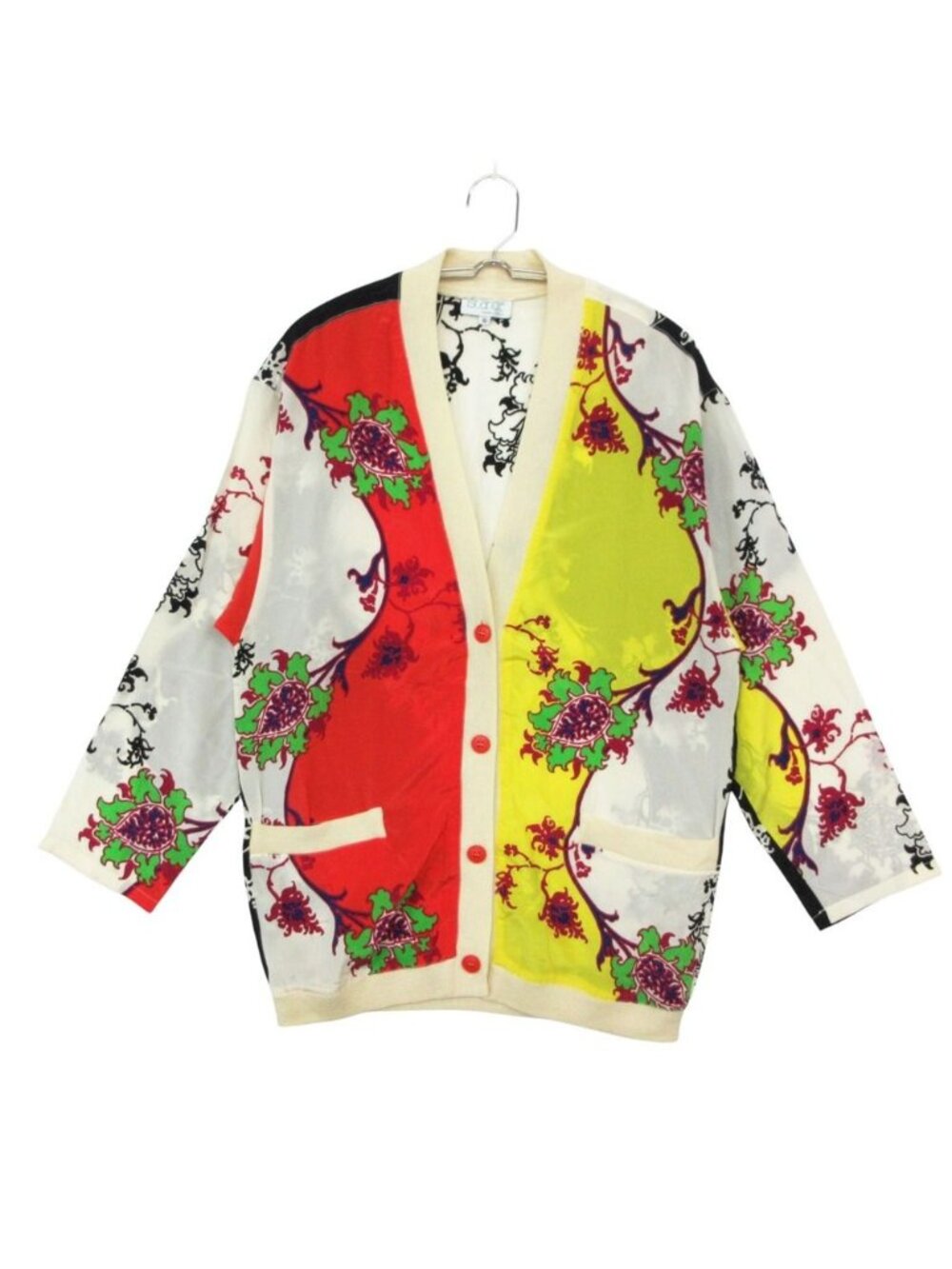 Versace Istante Cardigan Silk Wool Knit Top Long Sleeve Multicolor Off White